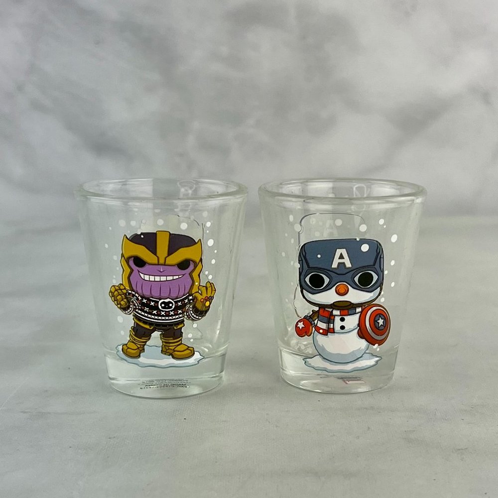 Funko Marvel Snowman Captain America & Holiday Thanos Shot Glass Set of 2